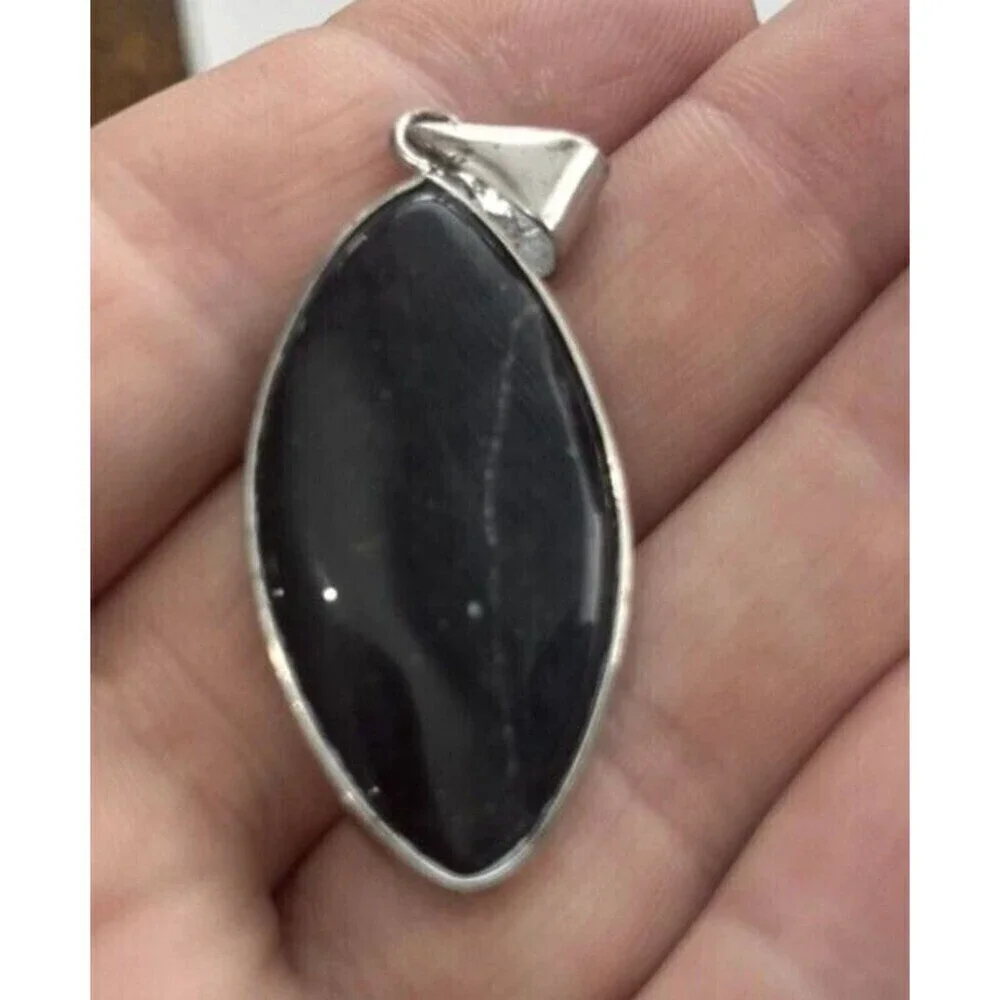 Marquise Cut Black Amethyst Silver  Pendant - Picture 8 of 10